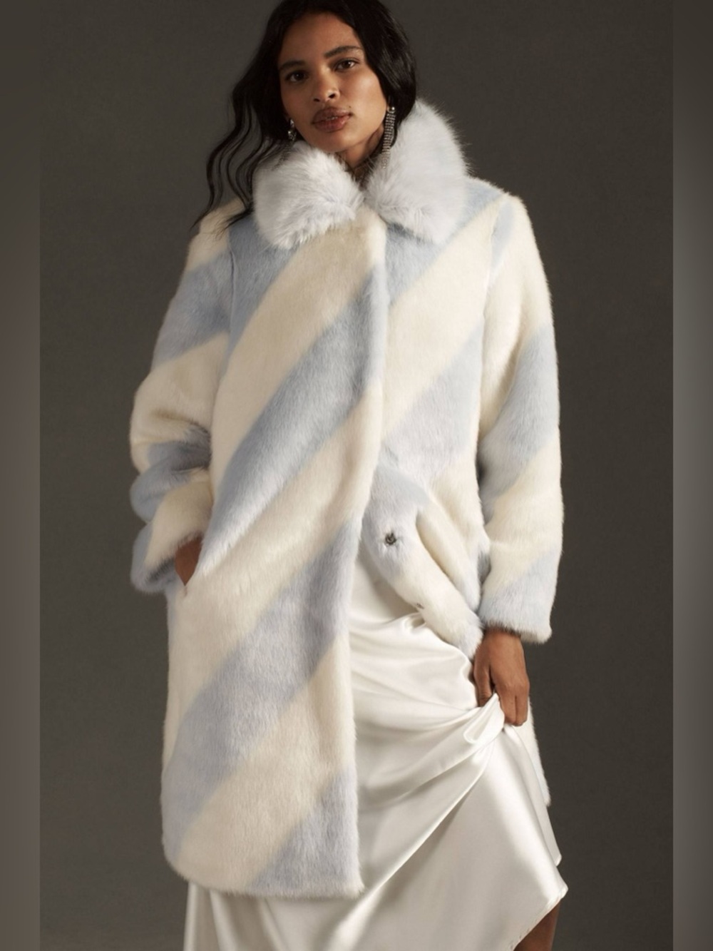Maeve Faux Fur Stripe Coat Luxury Women's Blue & Cream Faux Fur Coat medium
